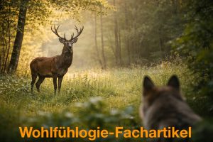 Hirsch und Wolf auf einer Waldlichtung