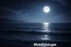 Nachtmeer. Overlay-Text: Wohlfühlogie