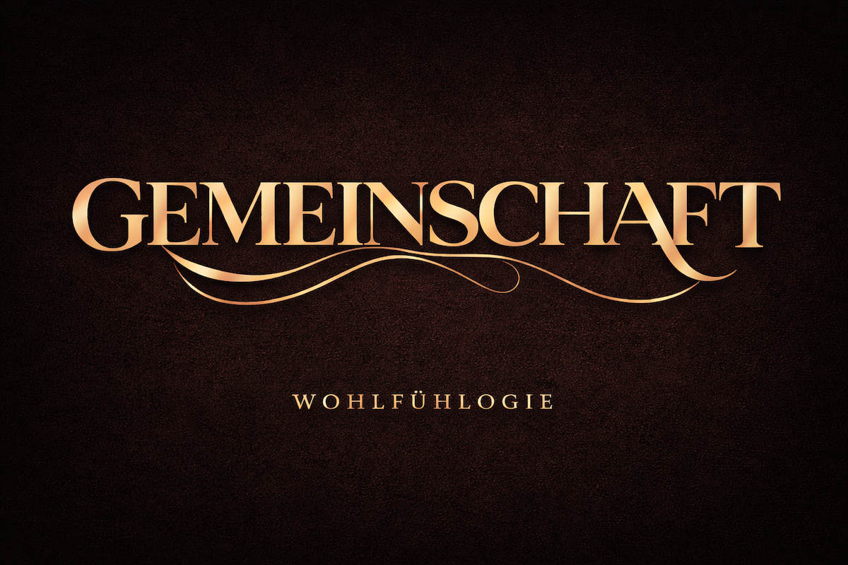 Schriftzug in Gold Gemeinschaft auf schwarzem Hintergrund