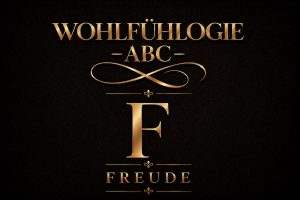Wohlfühlogie ABC F Freude aktivieren – goldene Schrift auf schwarzem Hintergrund als Symbol für Energie, Körpergefühl und inneren Kompass
