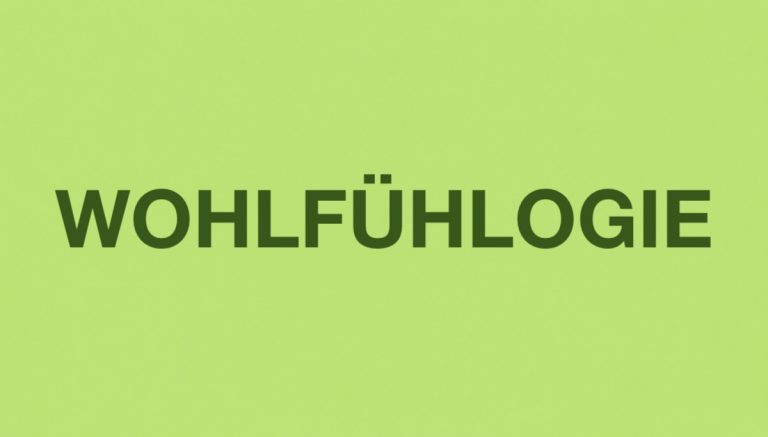 Grüner Hintergrund mit dem Schriftzug WOHLFÜHLOGIE als Symbol für die beruhigende Wirkung der Farbe Grün auf Nervensystem, Regulation und Wohlbefinden.