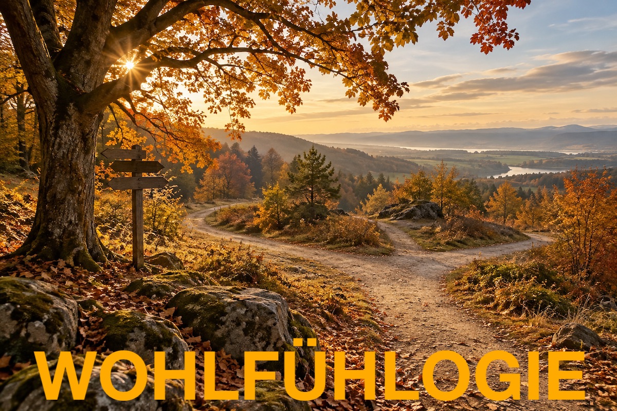 Baum im Herbst mit unterschiedlichen Wegen als Symbol für ein erfülltes Leben