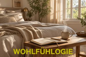 Schlafzimmer mit Notizbuch, Kaffee und Bett am Morgen – eine Nacht über ein Problem schlafen